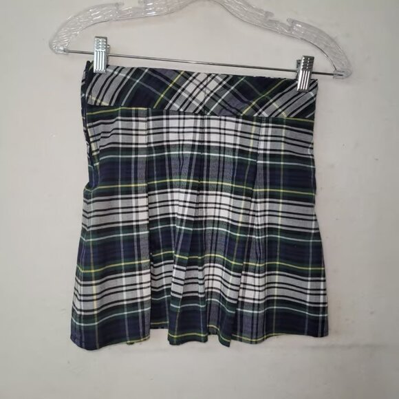 School Apparel Inc Plaid Pleated Skirt Kids Size 6 Reg Green Navy Yellow Tartan - Picture 3 of 5
